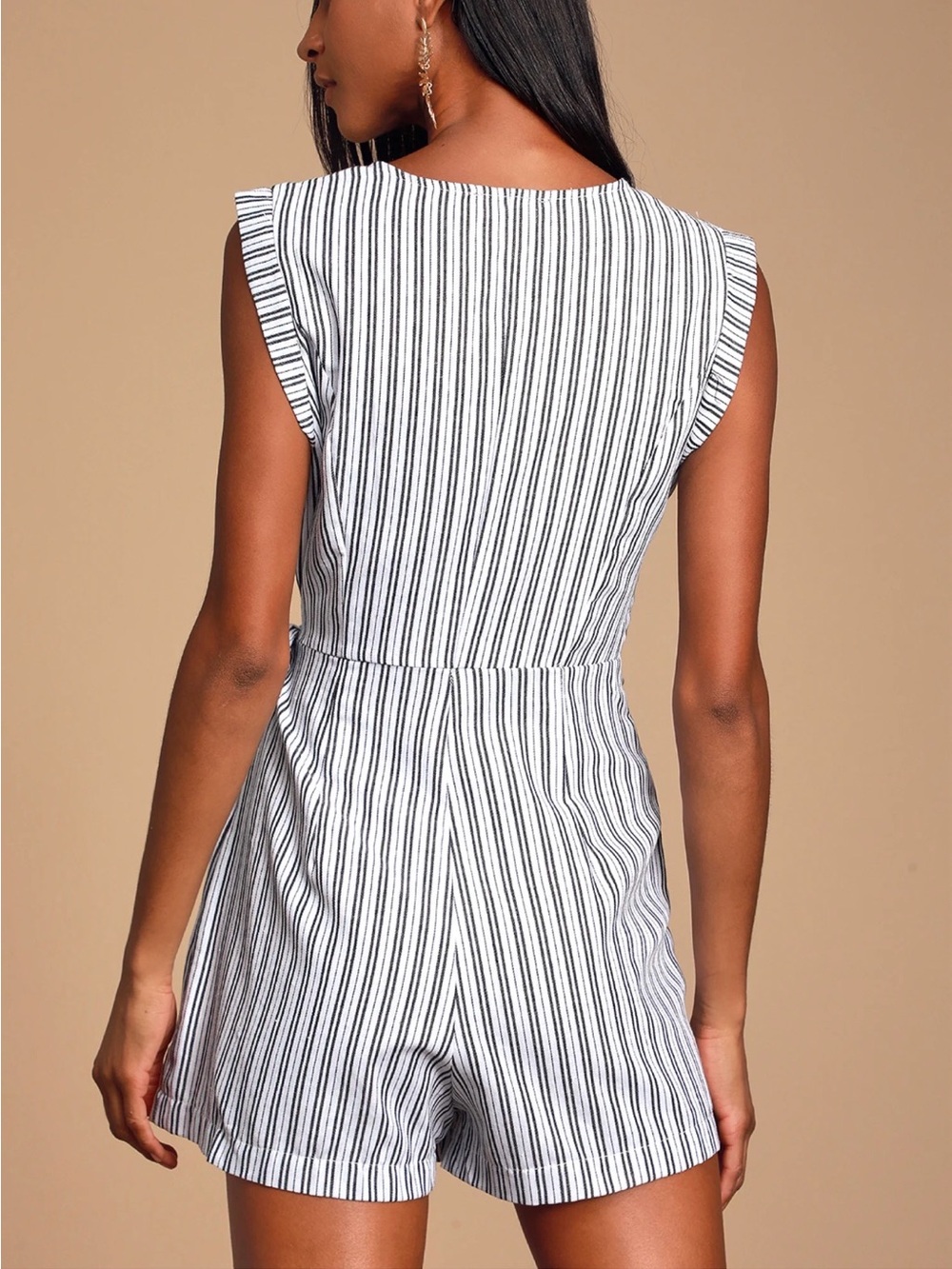 Lulus Amherst Black and White Striped Wrap Skort Romper - Picture 2 of 5